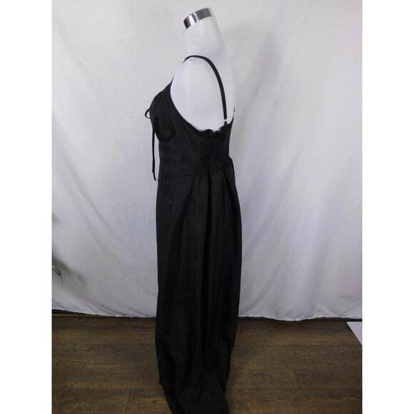 Black Spaghetti Strap Maxi Dress Womens Large Tie Front Smocked Back Flowy - Picture 4 of 12